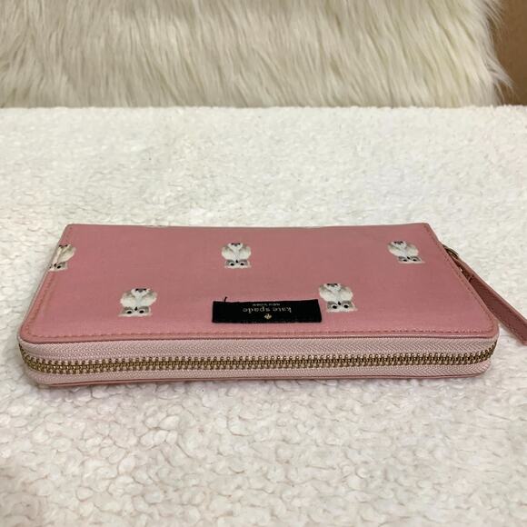 KATE SPADE Daycation Pink PAINTERLY OWL Zip Around NEDA Wallet - Picture 3 of 13